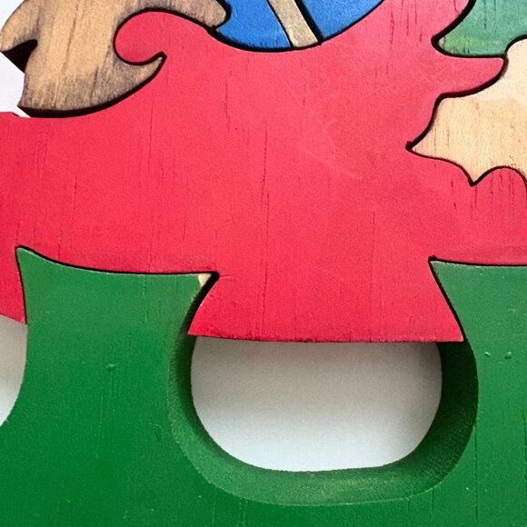 Santa Sleigh Jigsaw Puzzle Block Wood Handcrafted Christmas Figurine 3D Vintage - Picture 13 of 15
